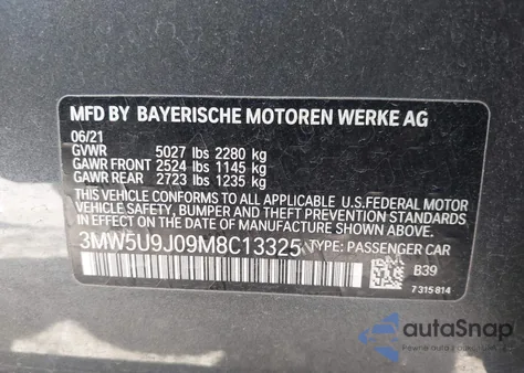 2021 BMW 3 Series M340I xDrive z USA, uszkodzony, nr VIN 3MW5U9J09M8C13325